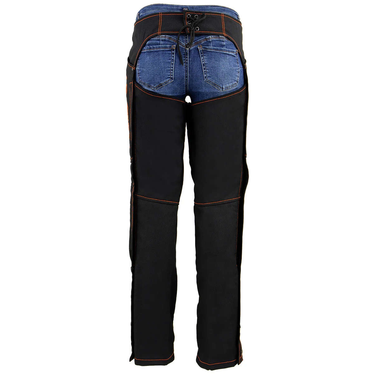 Milwaukee Leather SH1182 Women's Black with Orange Textile Motorcycle Riding Chaps with Tribal Embroidery - Image 2