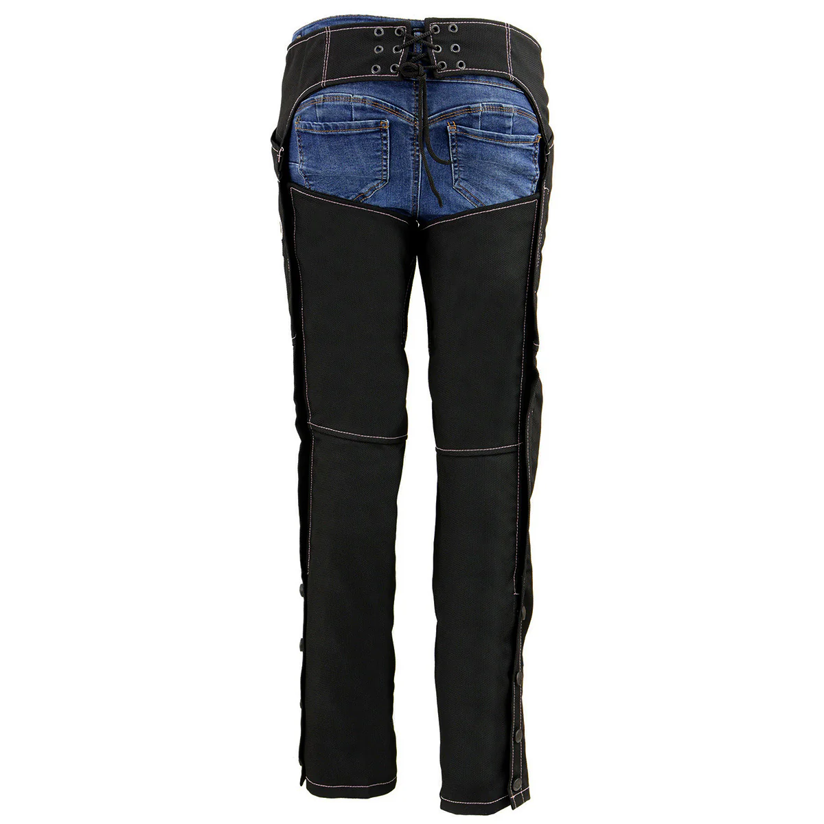 Milwaukee Leather SH1182 Women's Black with Pink Textile Motorcycle Riding Chaps with Tribal Embroidery - Image 2