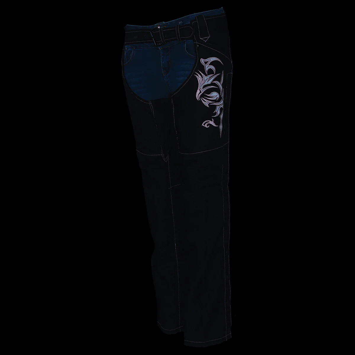 Milwaukee Leather SH1182 Women's Black with Pink Textile Motorcycle Riding Chaps with Tribal Embroidery - Image 5