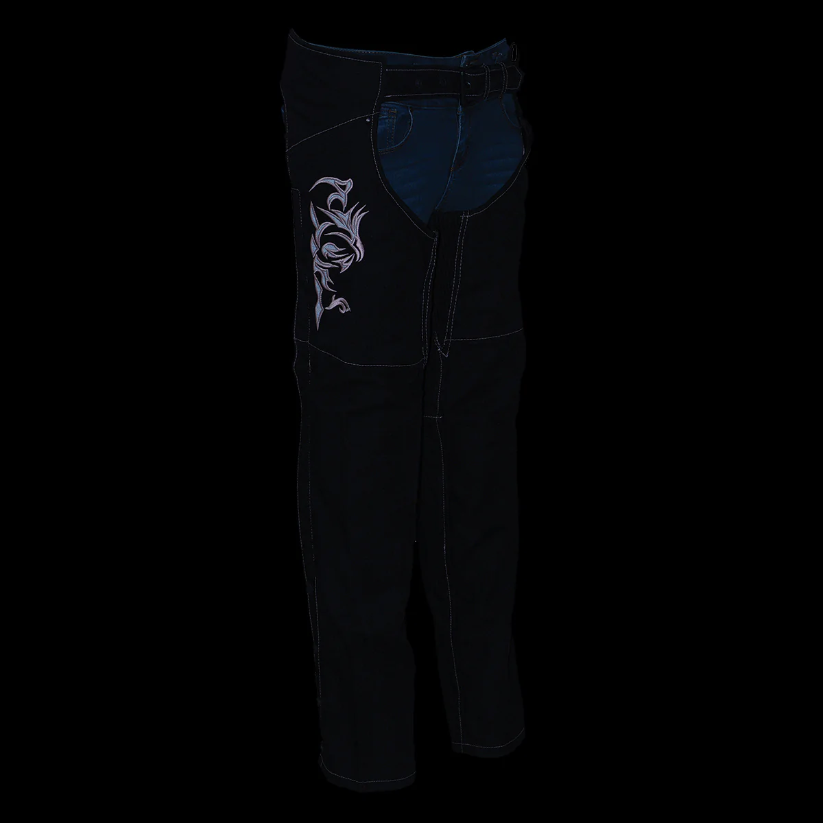 Milwaukee Leather SH1182 Women's Black with Pink Textile Motorcycle Riding Chaps with Tribal Embroidery - Image 6