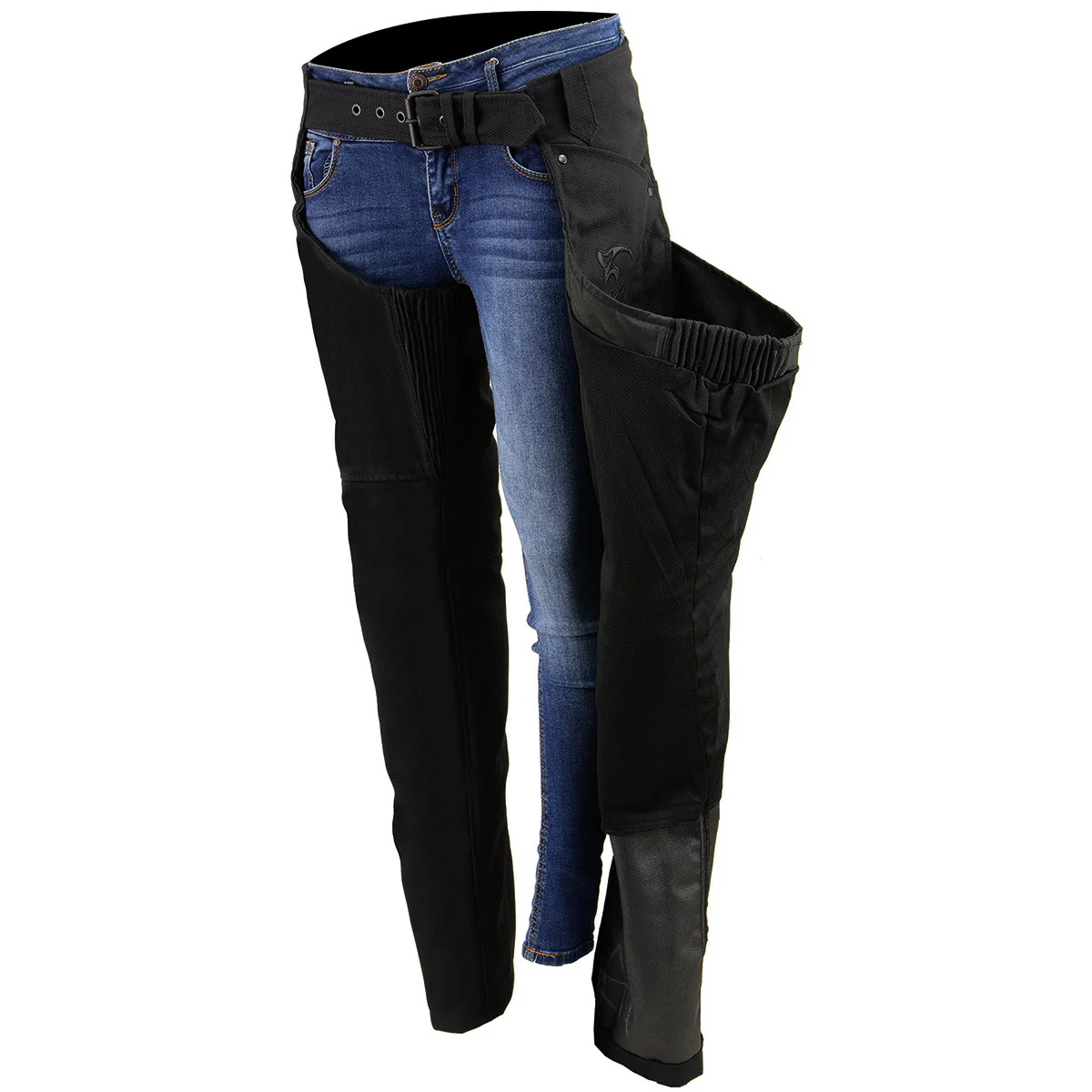 Milwaukee Leather SH1182 Women's Black Textile Motorcycle Riding Chaps with Tribal Embroidery - Image 4