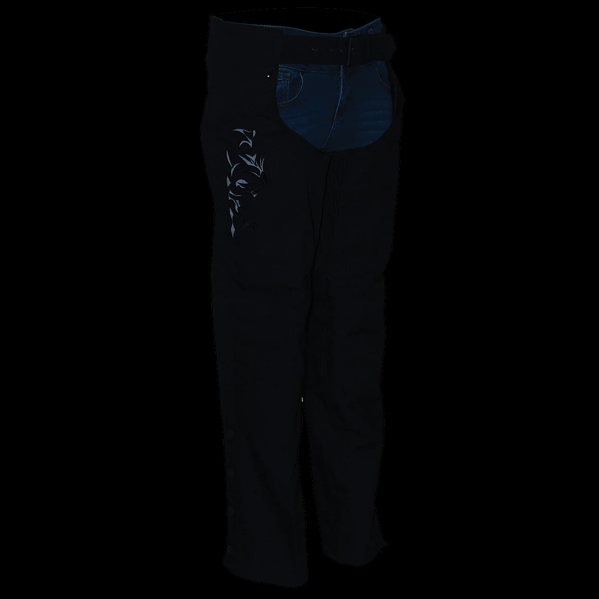 Milwaukee Leather SH1182 Women's Black Textile Motorcycle Riding Chaps with Tribal Embroidery - Image 6