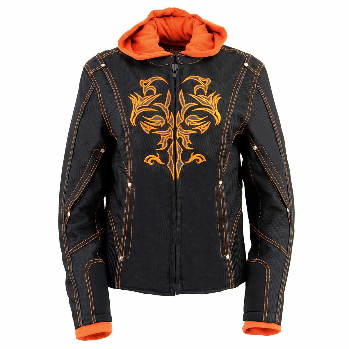 NexGen SH1939 Women's 'Reflective Tribal' Orange and Black 3/4 Textile Vented Jacket - Image 10