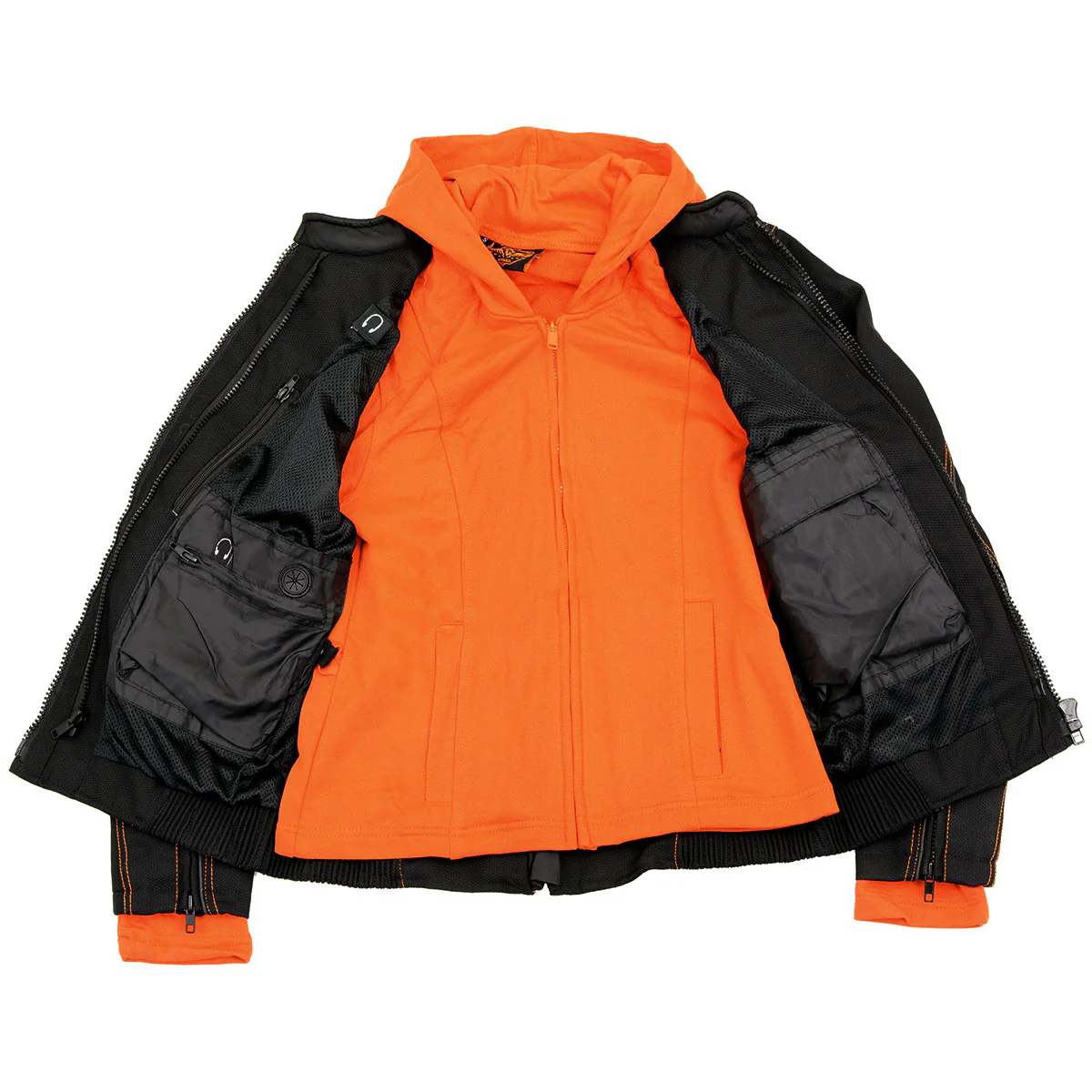 NexGen SH1939 Women's 'Reflective Tribal' Orange and Black 3/4 Textile Vented Jacket - Image 4