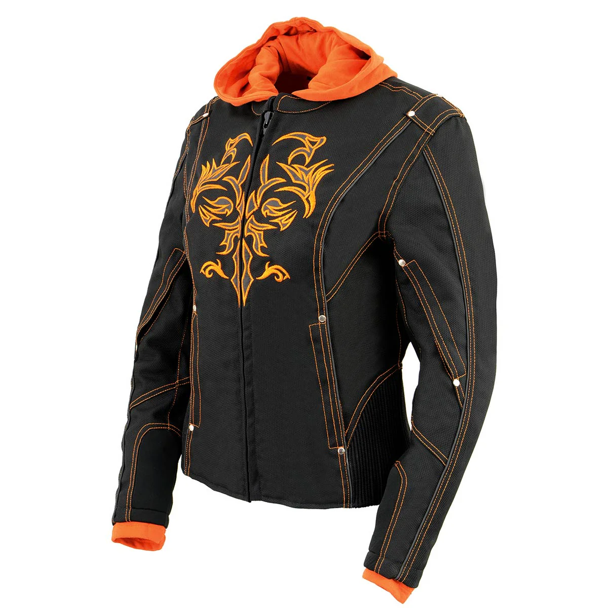 NexGen SH1939 Women's 'Reflective Tribal' Orange and Black 3/4 Textile Vented Jacket - Image 9