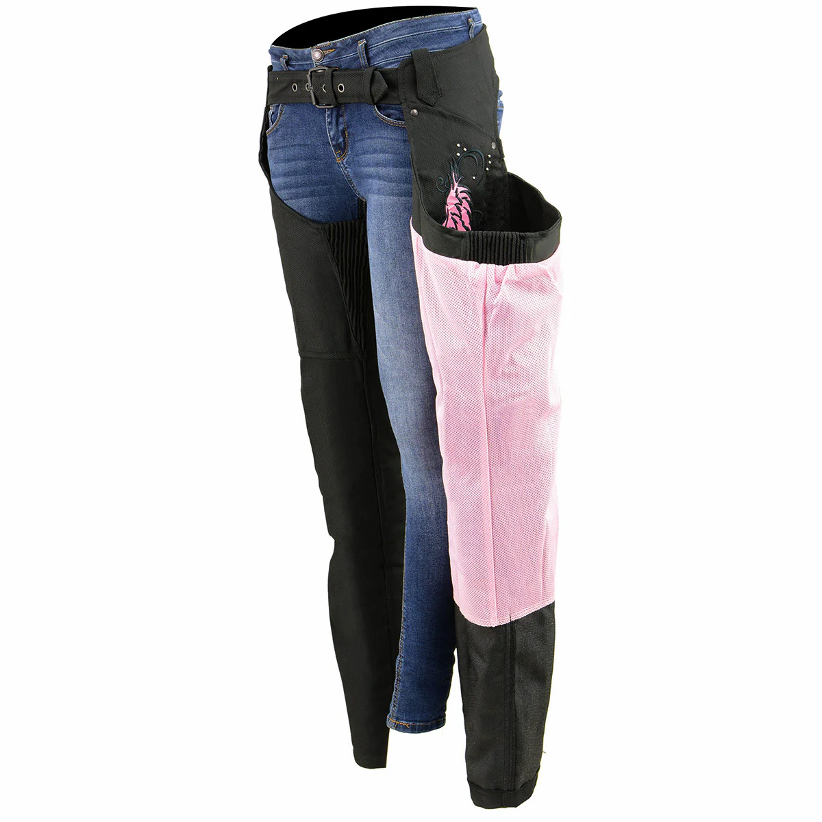 Milwaukee Leather SH1956 Women's 'Winged' Black and Pink Textile Chaps - Image 4