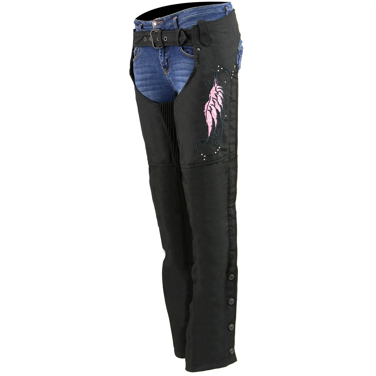 Milwaukee Leather SH1956 Women's 'Winged' Black and Pink Textile Chaps - Image 7