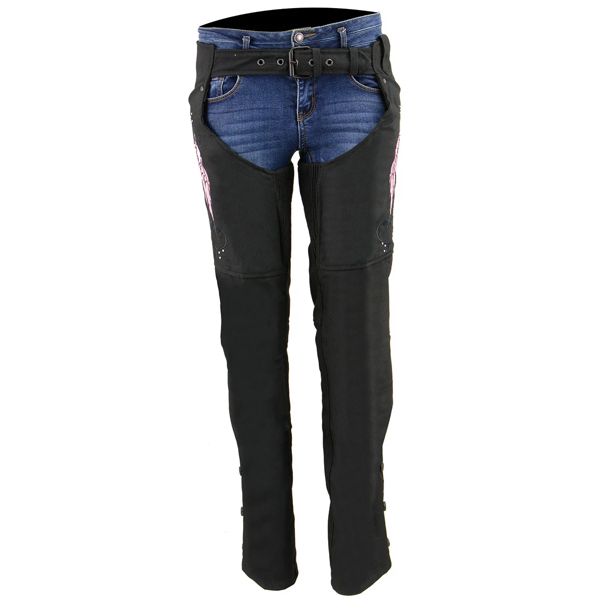 Milwaukee Leather SH1956 Women's 'Winged' Black and Pink Textile Chaps - Image 8
