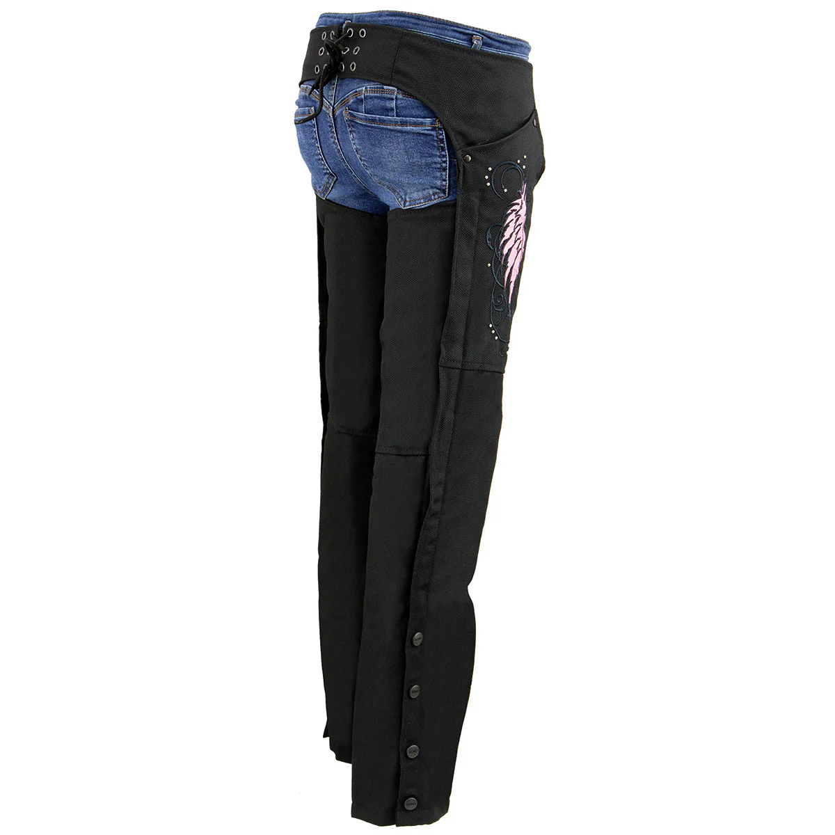 Milwaukee Leather SH1956 Women's 'Winged' Black and Pink Textile Chaps - Image 9