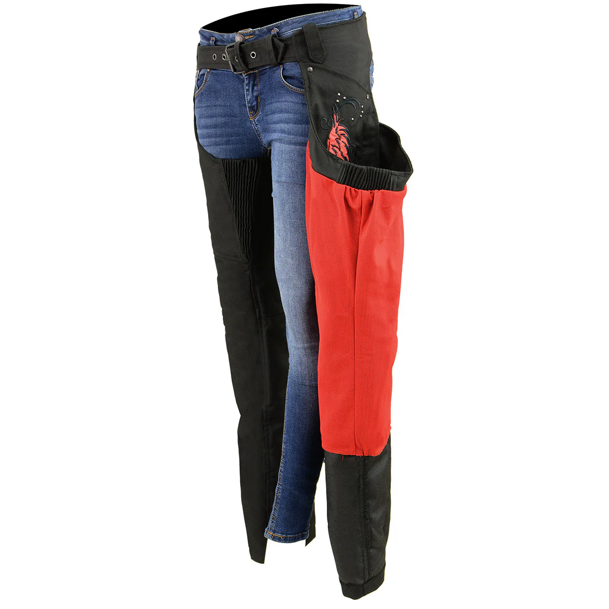 Milwaukee Leather SH1956 Women's 'Winged' Black and Red Textile Chaps - Image 4
