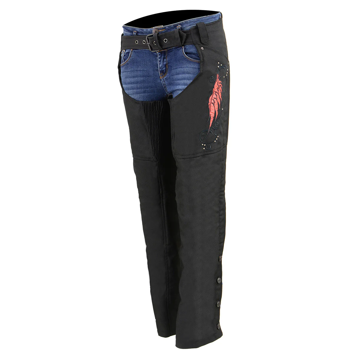 Milwaukee Leather SH1956 Women's 'Winged' Black and Red Textile Chaps - Image 7