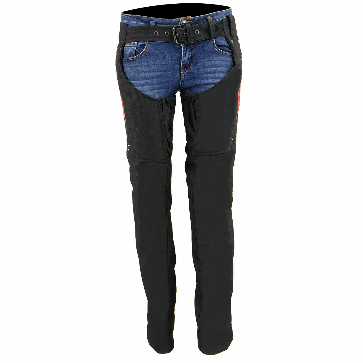 Milwaukee Leather SH1956 Women's 'Winged' Black and Red Textile Chaps - Image 8