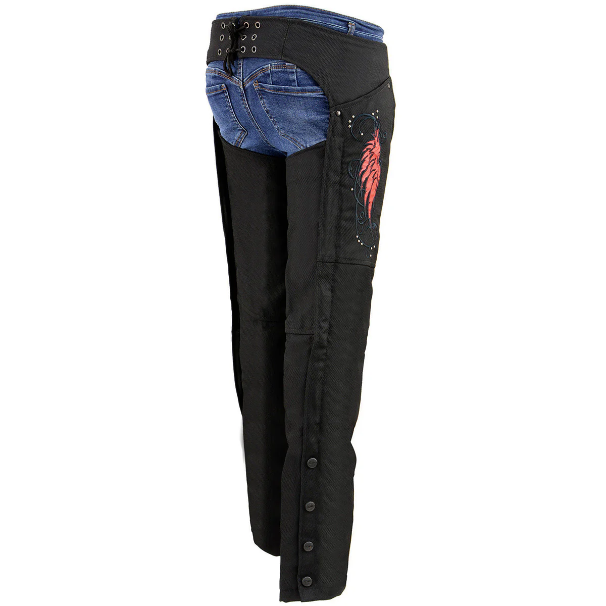 Milwaukee Leather SH1956 Women's 'Winged' Black and Red Textile Chaps - Image 9