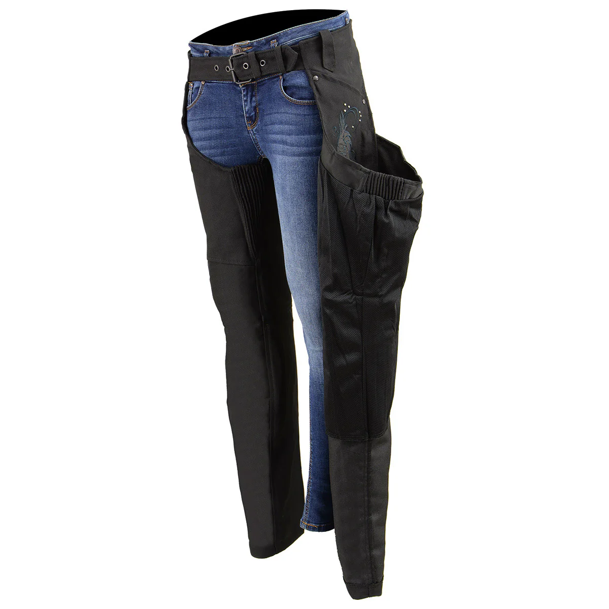 Milwaukee Leather SH1956 Women's 'Winged' Solid Black Textile Chaps - Image 4