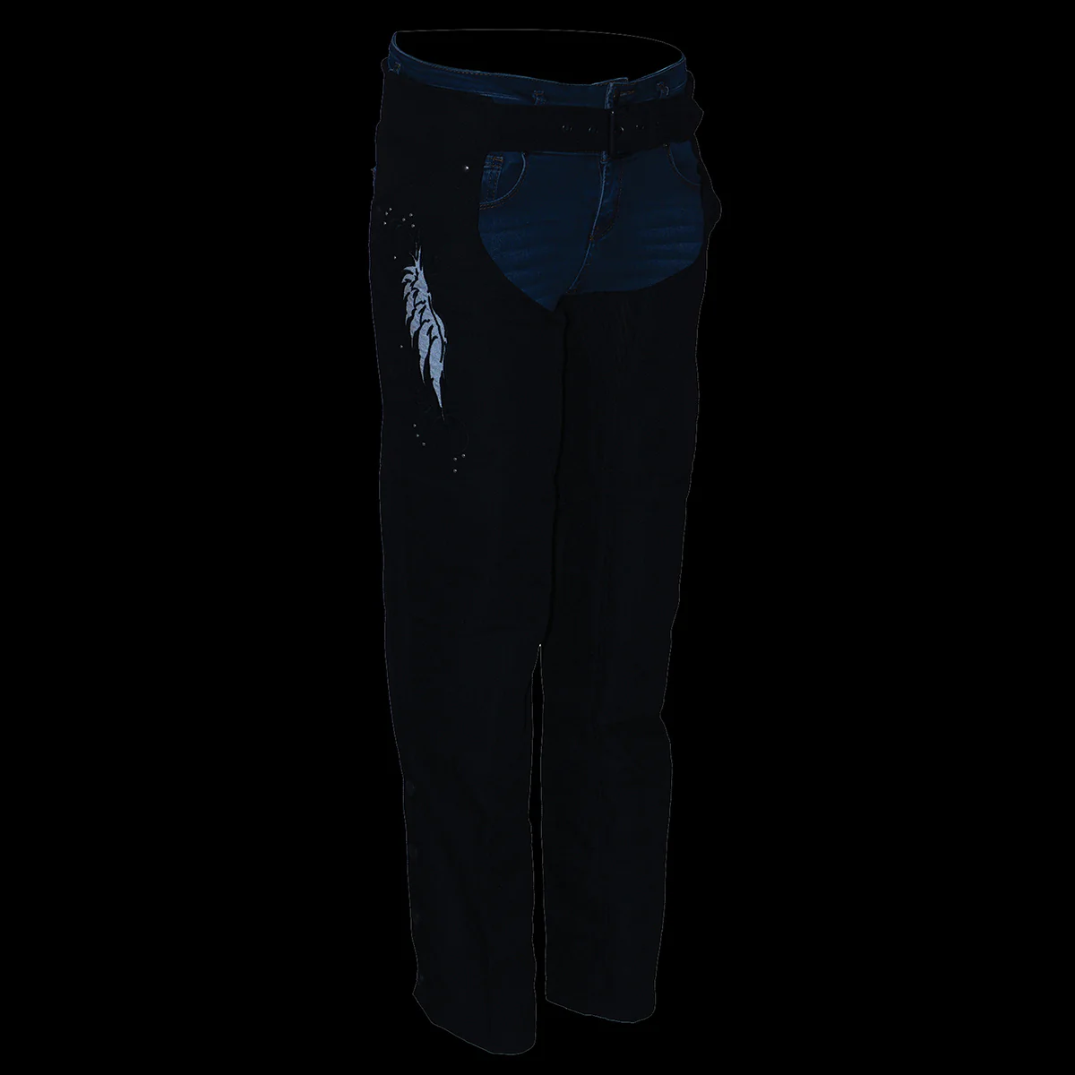Milwaukee Leather SH1956 Women's 'Winged' Solid Black Textile Chaps - Image 6
