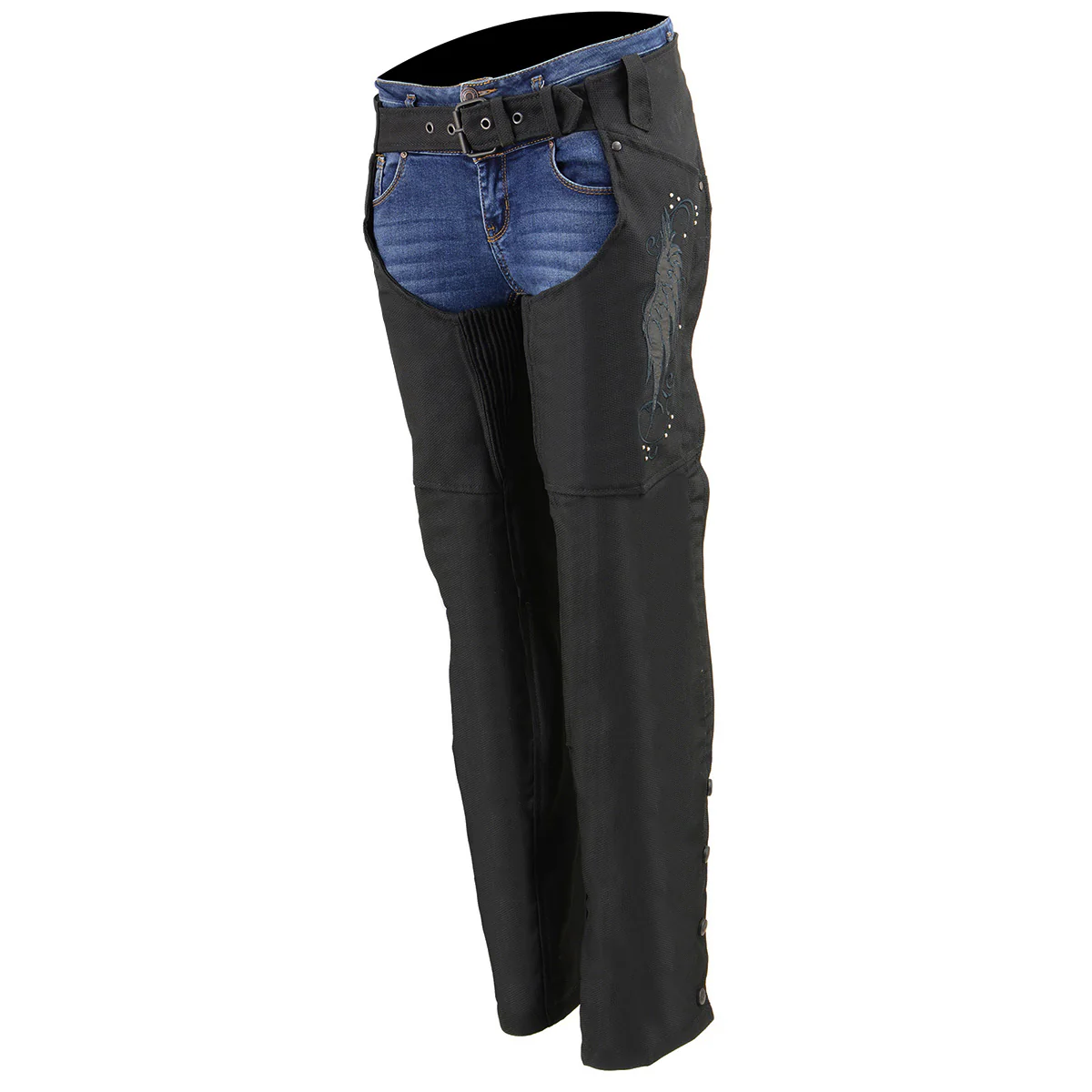 Milwaukee Leather SH1956 Women's 'Winged' Solid Black Textile Chaps - Image 7