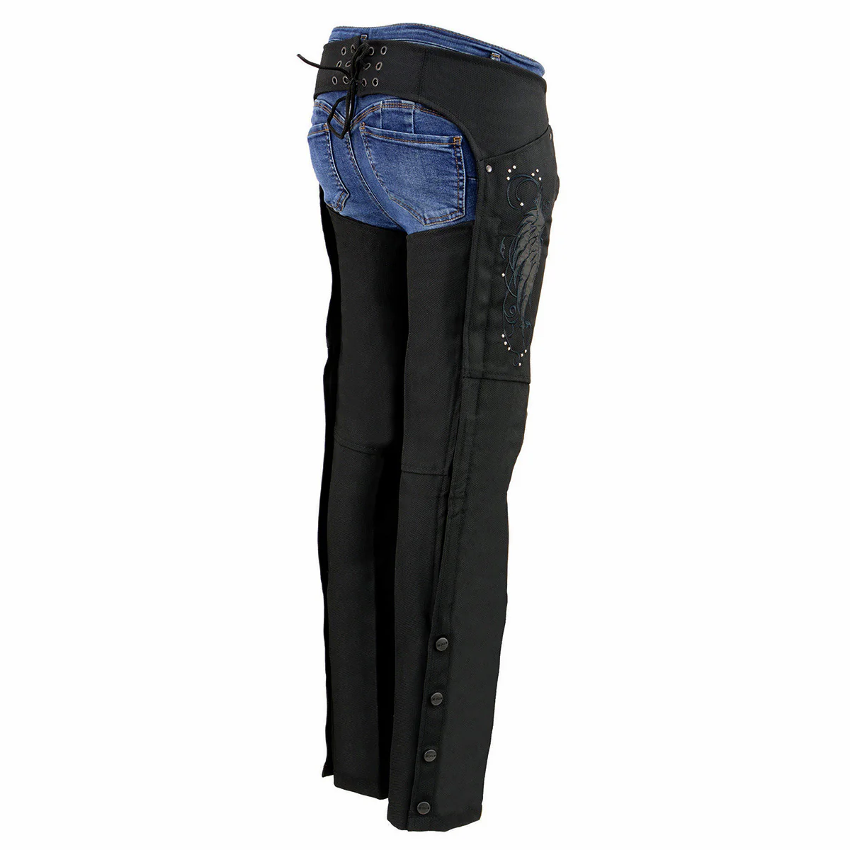 Milwaukee Leather SH1956 Women's 'Winged' Solid Black Textile Chaps - Image 9