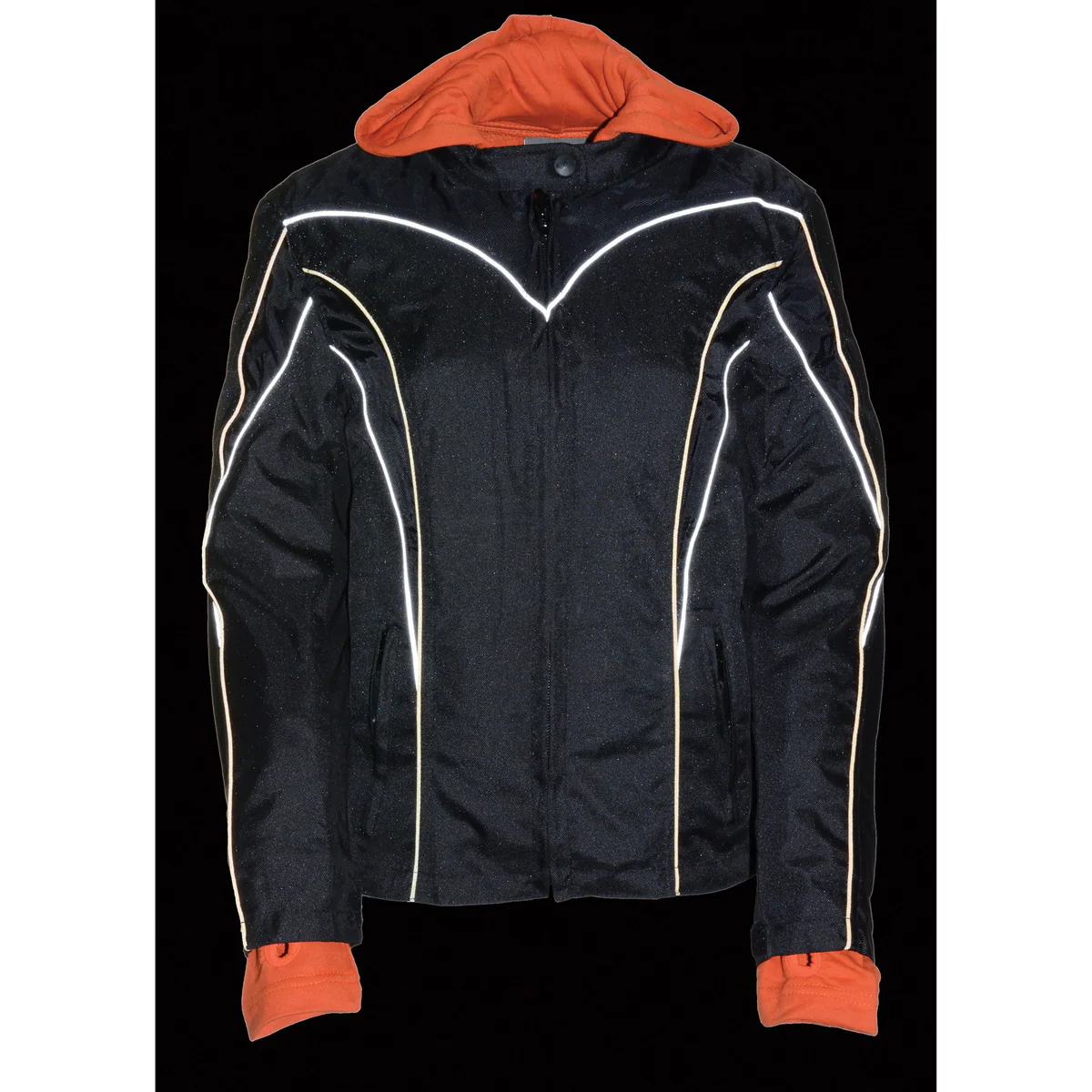 NexGen SH1960 Women's Black Hooded Textile Jacket with Reflective Piping - Image 3