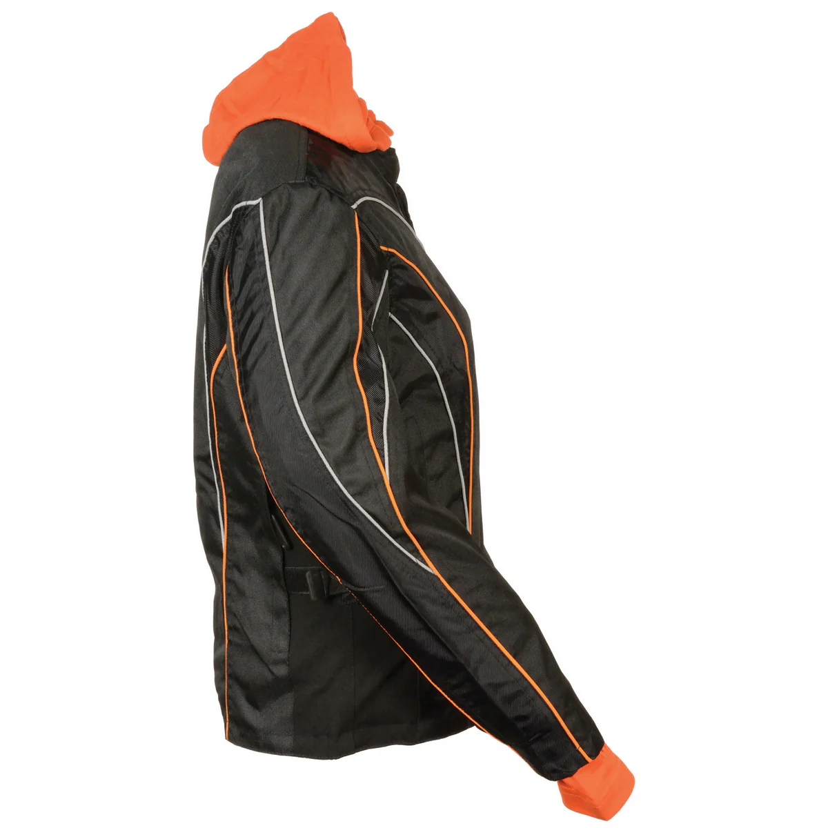 NexGen SH1960 Women's Black Hooded Textile Jacket with Reflective Piping - Image 7