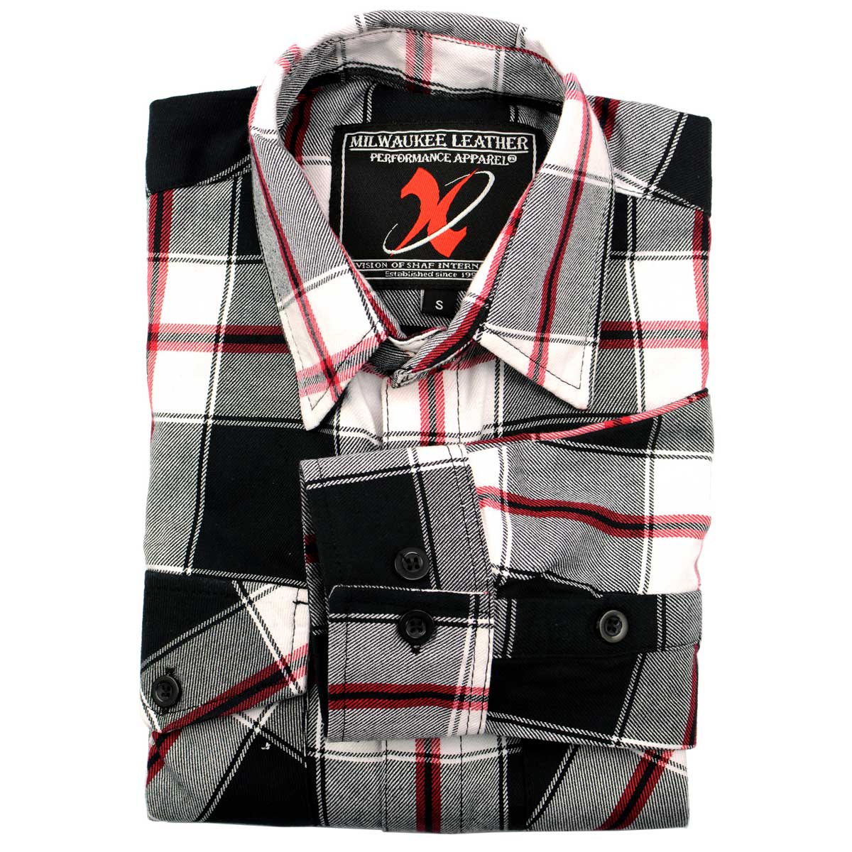 Milwaukee Leather MNG11625 Men's Flannel Plaid Black and White with Red Long Sleeve Cotton Button Down Shirt - Image 10