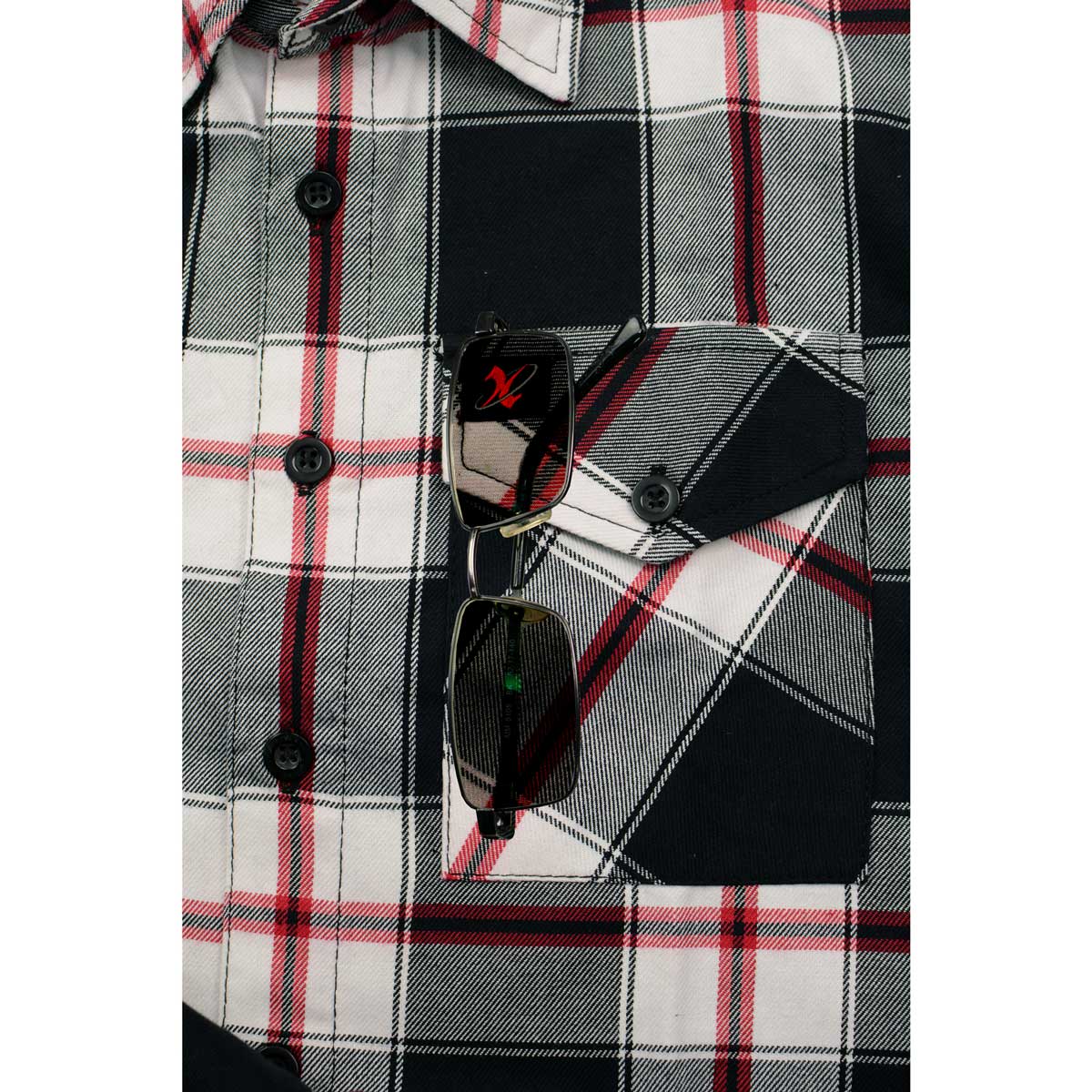 Milwaukee Leather MNG11625 Men's Flannel Plaid Black and White with Red Long Sleeve Cotton Button Down Shirt - Image 11