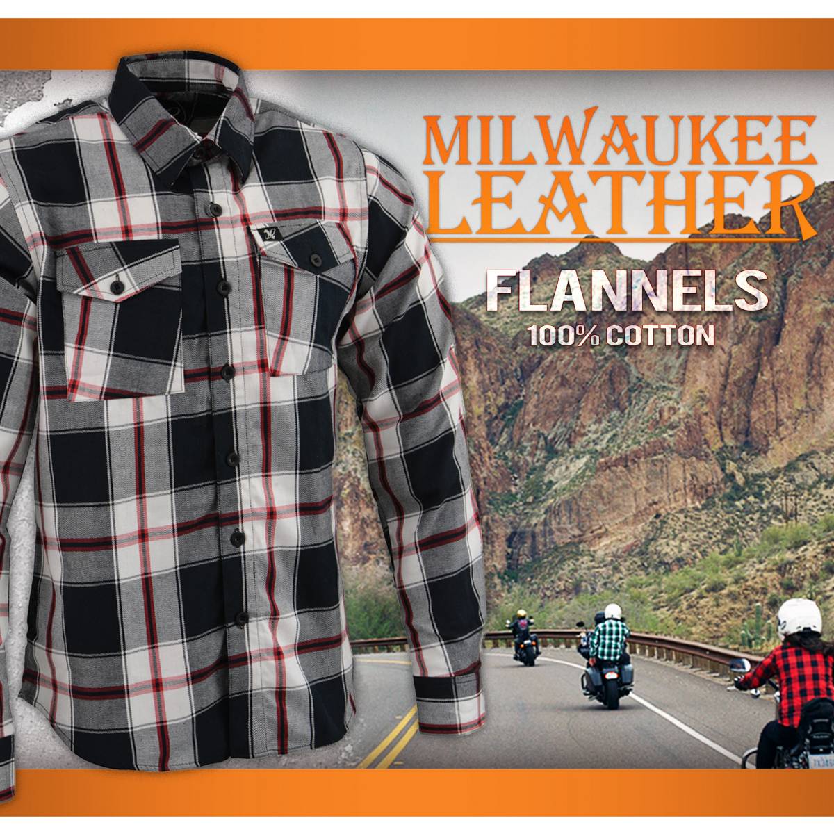 Milwaukee Leather MNG11625 Men's Flannel Plaid Black and White with Red Long Sleeve Cotton Button Down Shirt - Image 4