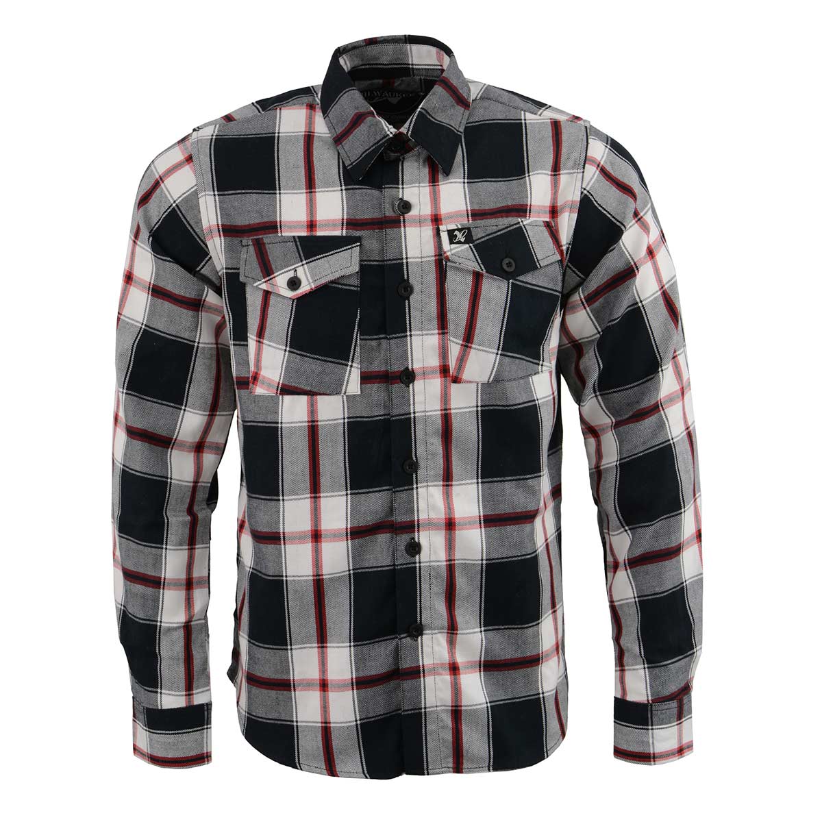 Milwaukee Leather MNG11625 Men's Flannel Plaid Black and White with Red Long Sleeve Cotton Button Down Shirt - Image 6