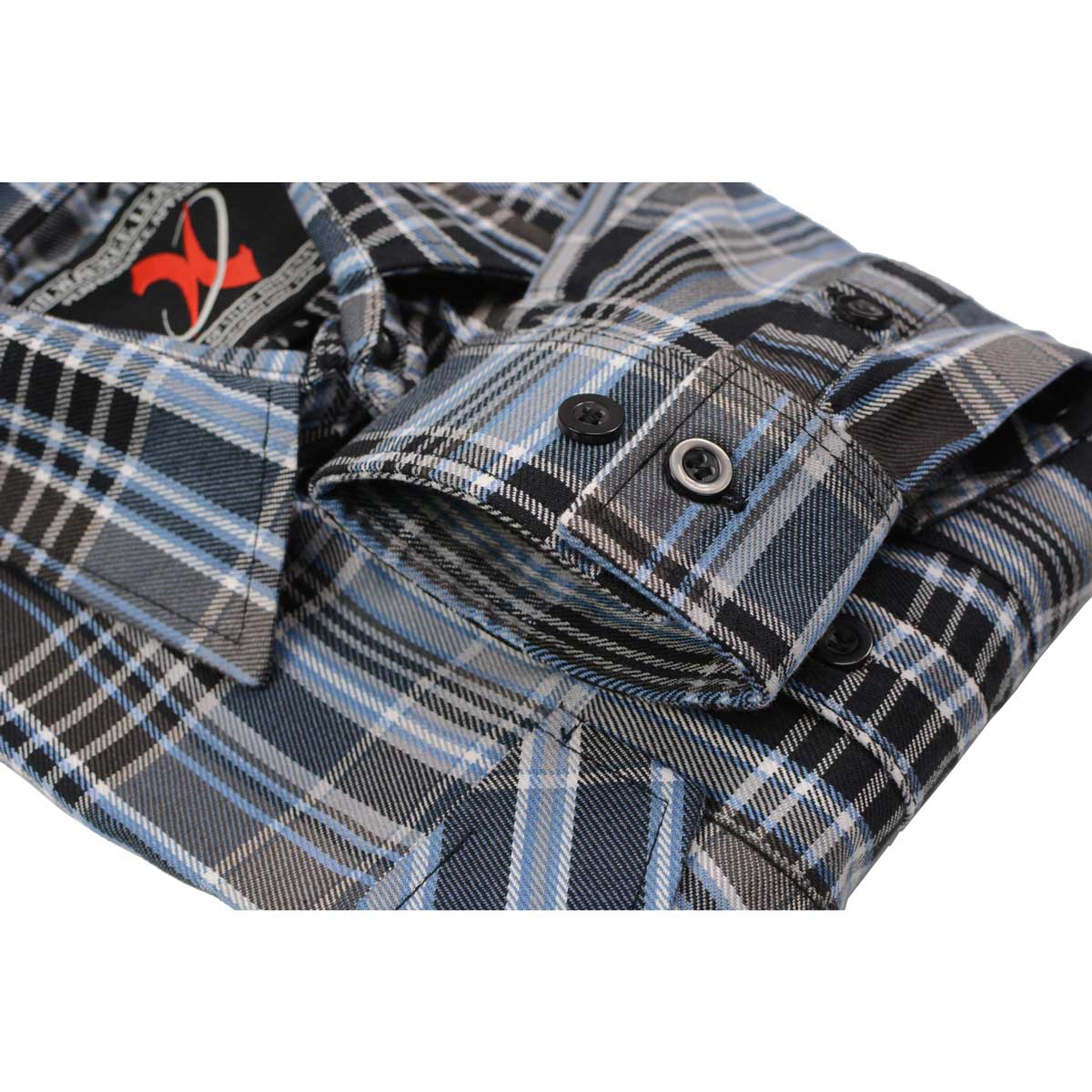 Milwaukee Leather MNG11626 Men's Flannel Plaid Black and White with Blue Long Sleeve Cotton Button Down Shirt - Image 10