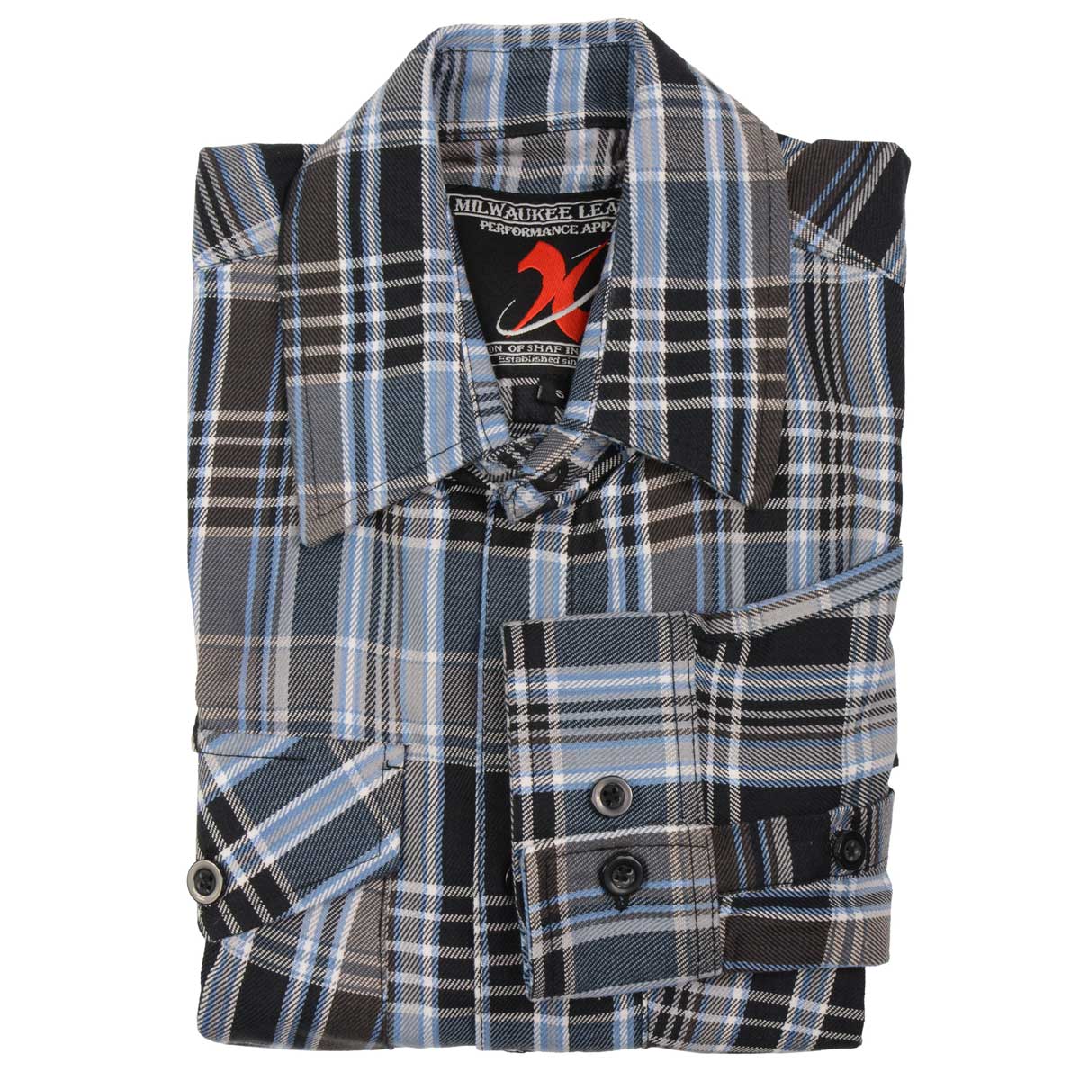 Milwaukee Leather MNG11626 Men's Flannel Plaid Black and White with Blue Long Sleeve Cotton Button Down Shirt - Image 11