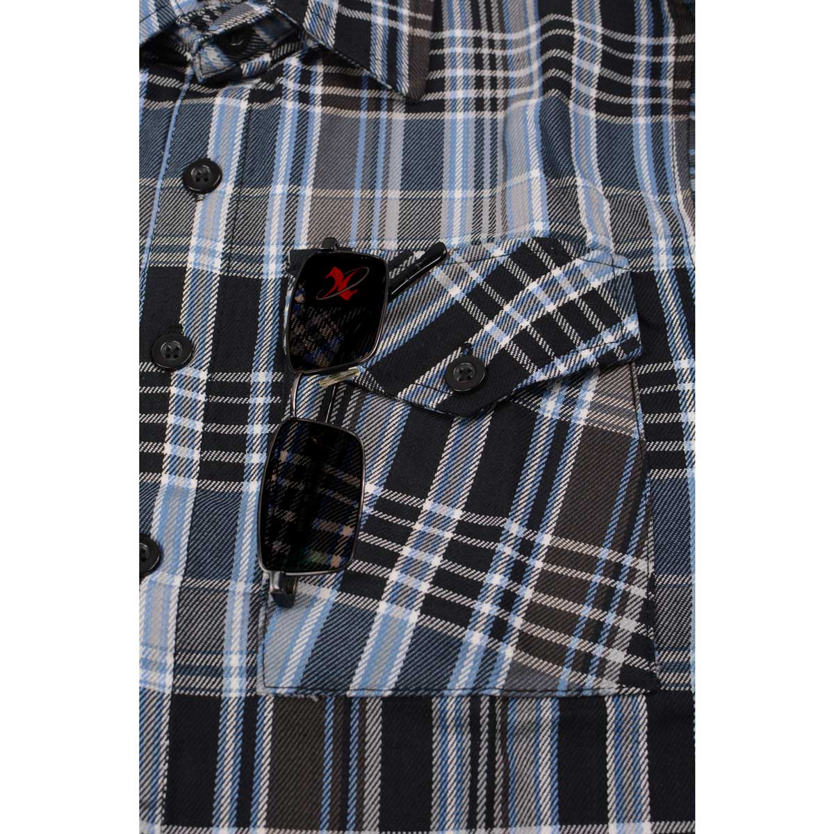 Milwaukee Leather MNG11626 Men's Flannel Plaid Black and White with Blue Long Sleeve Cotton Button Down Shirt - Image 12