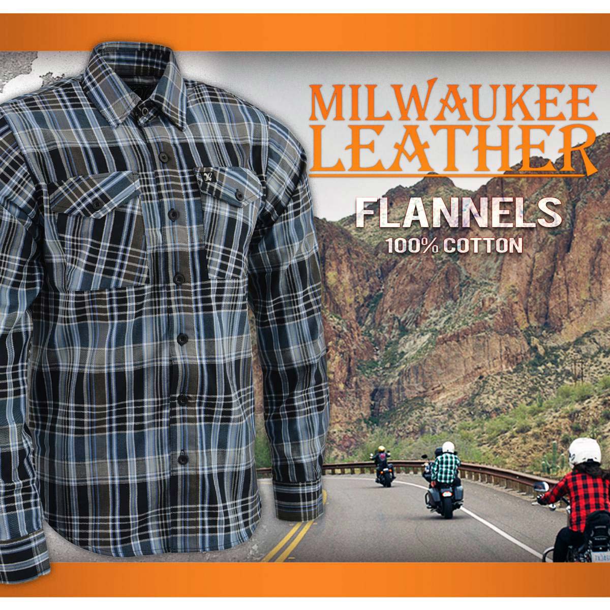 Milwaukee Leather MNG11626 Men's Flannel Plaid Black and White with Blue Long Sleeve Cotton Button Down Shirt - Image 4