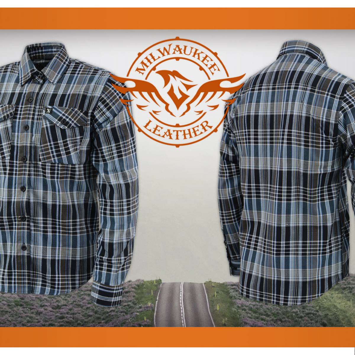 Milwaukee Leather MNG11626 Men's Flannel Plaid Black and White with Blue Long Sleeve Cotton Button Down Shirt - Image 5