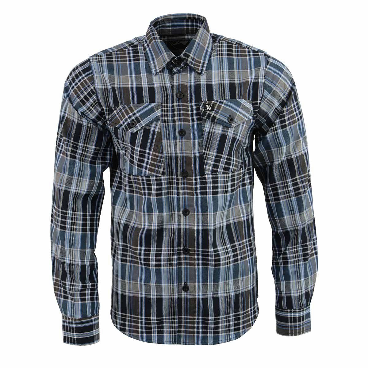 Milwaukee Leather MNG11626 Men's Flannel Plaid Black and White with Blue Long Sleeve Cotton Button Down Shirt - Image 8