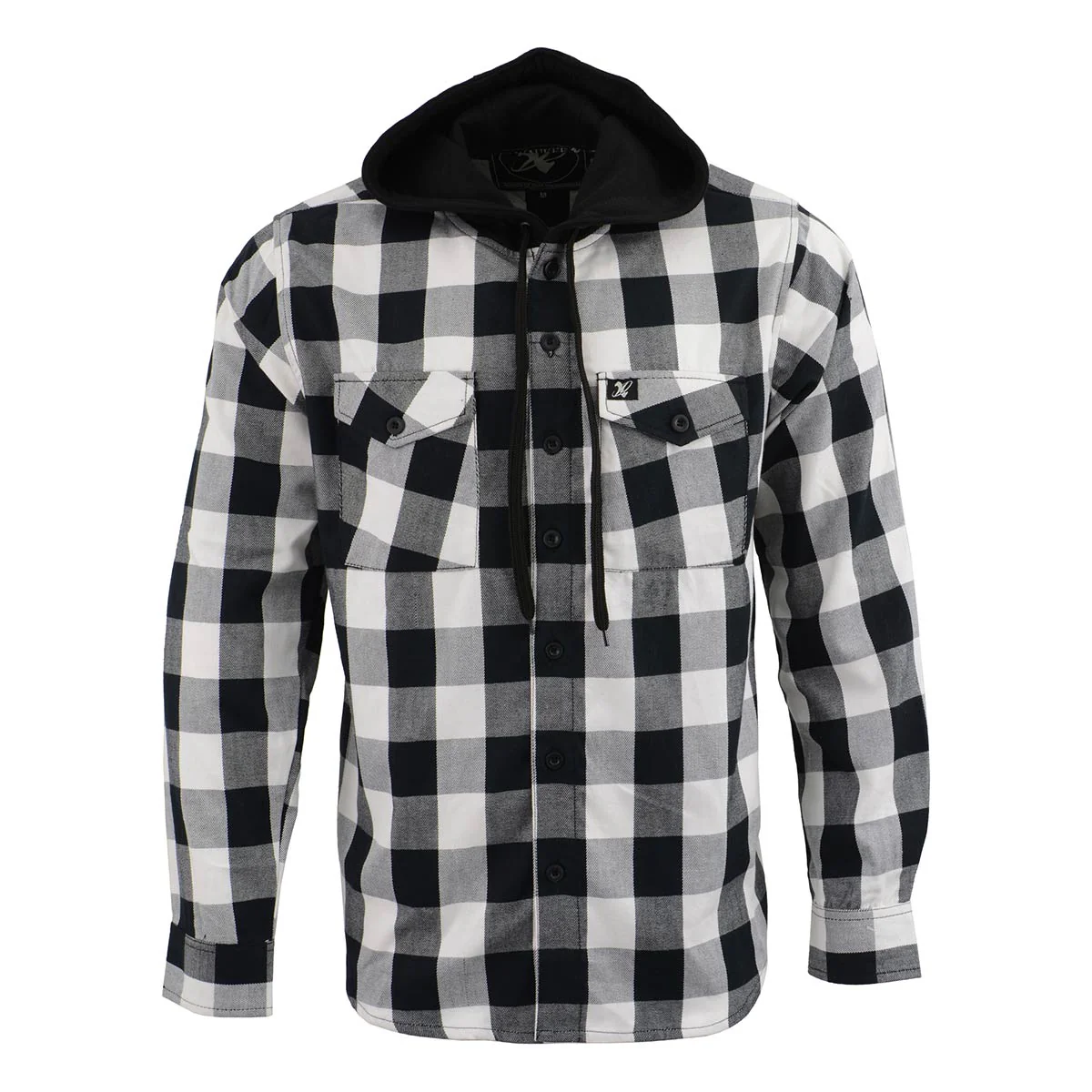 Milwaukee Leather MNG11629 Men's Long Sleeve Flannel Black and White Cotton Button Down Shirt w/ Hoodie - Image 4