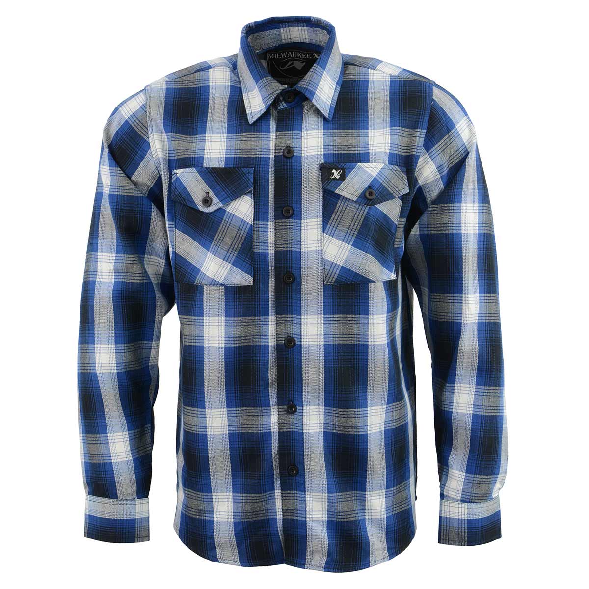 Milwaukee Leather MNG11635 Men's Flannel Plaid Blue and White Long Sleeve Cotton Button Down Shirt - Image 4