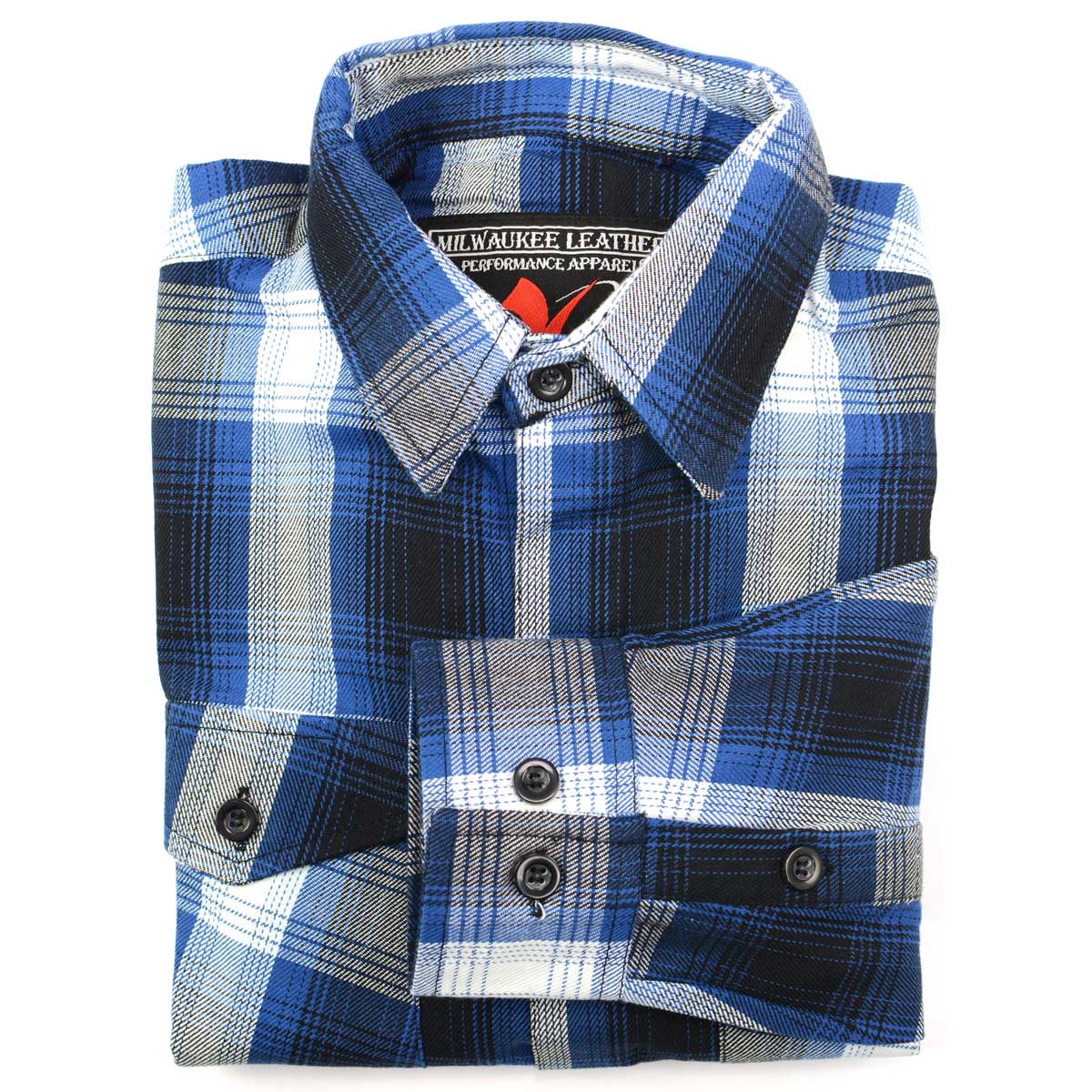 Milwaukee Leather MNG11635 Men's Flannel Plaid Blue and White Long Sleeve Cotton Button Down Shirt - Image 6