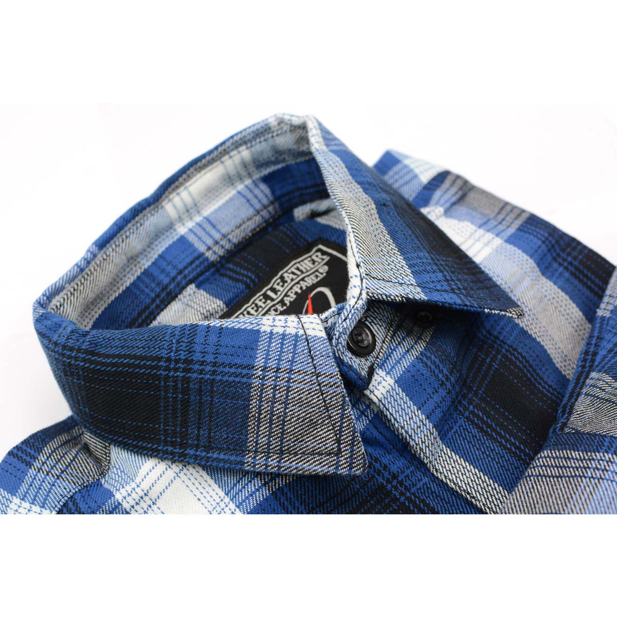 Milwaukee Leather MNG11635 Men's Flannel Plaid Blue and White Long Sleeve Cotton Button Down Shirt - Image 7