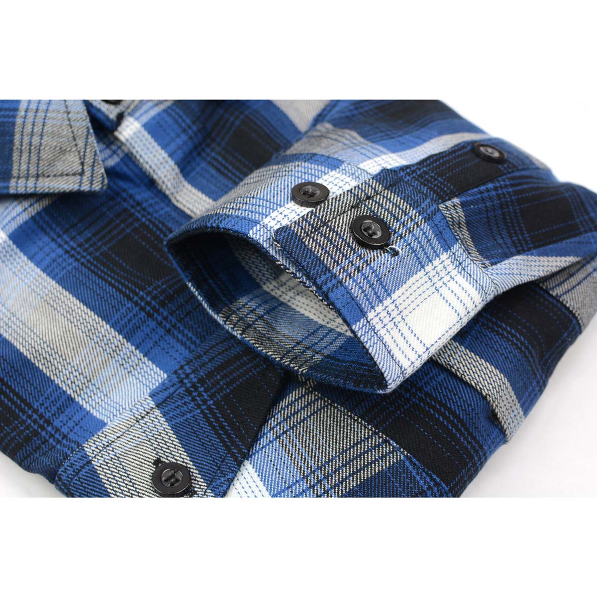 Milwaukee Leather MNG11635 Men's Flannel Plaid Blue and White Long Sleeve Cotton Button Down Shirt - Image 8