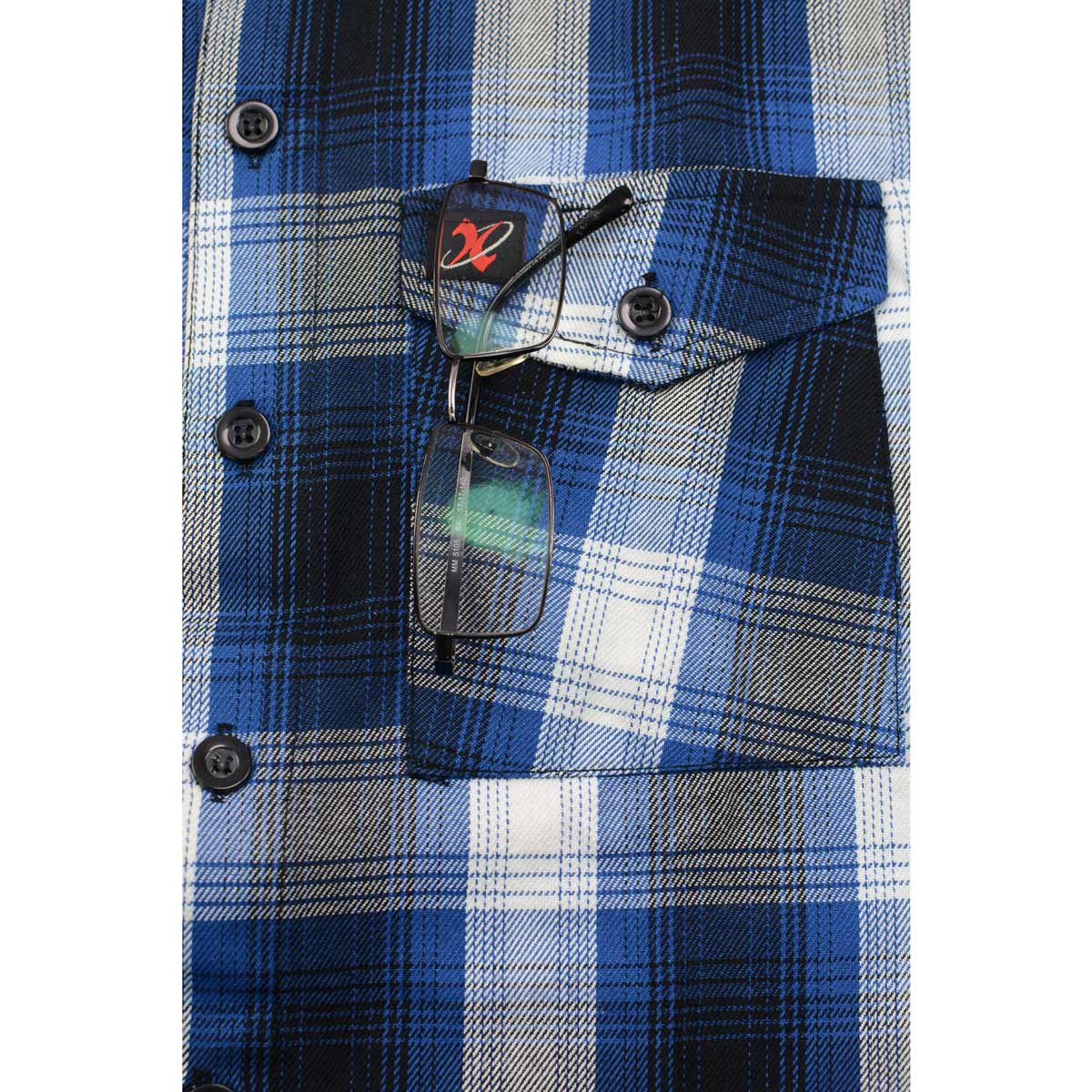 Milwaukee Leather MNG11635 Men's Flannel Plaid Blue and White Long Sleeve Cotton Button Down Shirt - Image 9