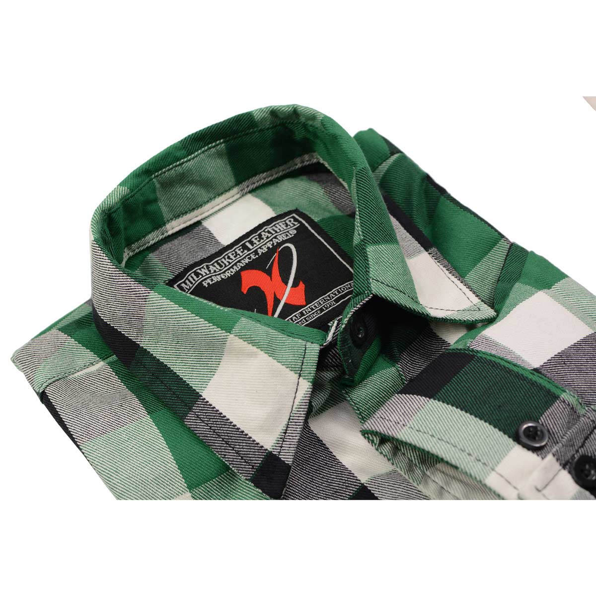 Milwaukee Leather MNG11636 Men's Flannel Plaid Shirt Green and White Long Sleeve Cotton Button Down Shirt - Image 11