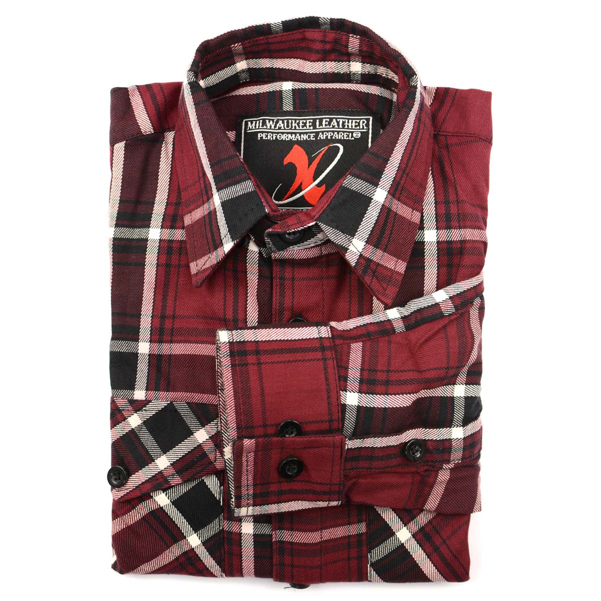 Milwaukee Leather MNG11640 Men's Flannel Plaid Shirt Maroon Black and White Long Sleeve Cotton Button Down Shirt - Image 6
