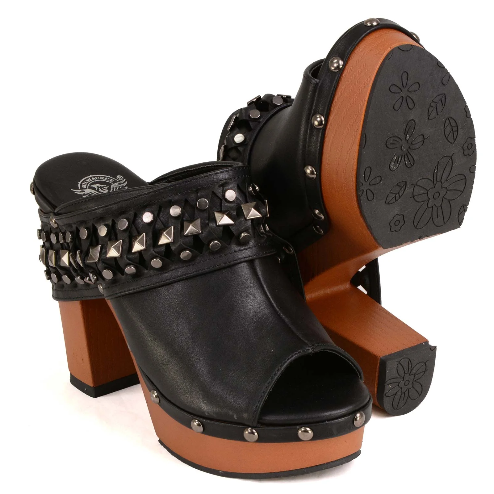 Milwaukee Leather MBL9415 Women's Black Peep-Toe Platform Fashion Casual Clog with Wrap Around Studding - Image 10