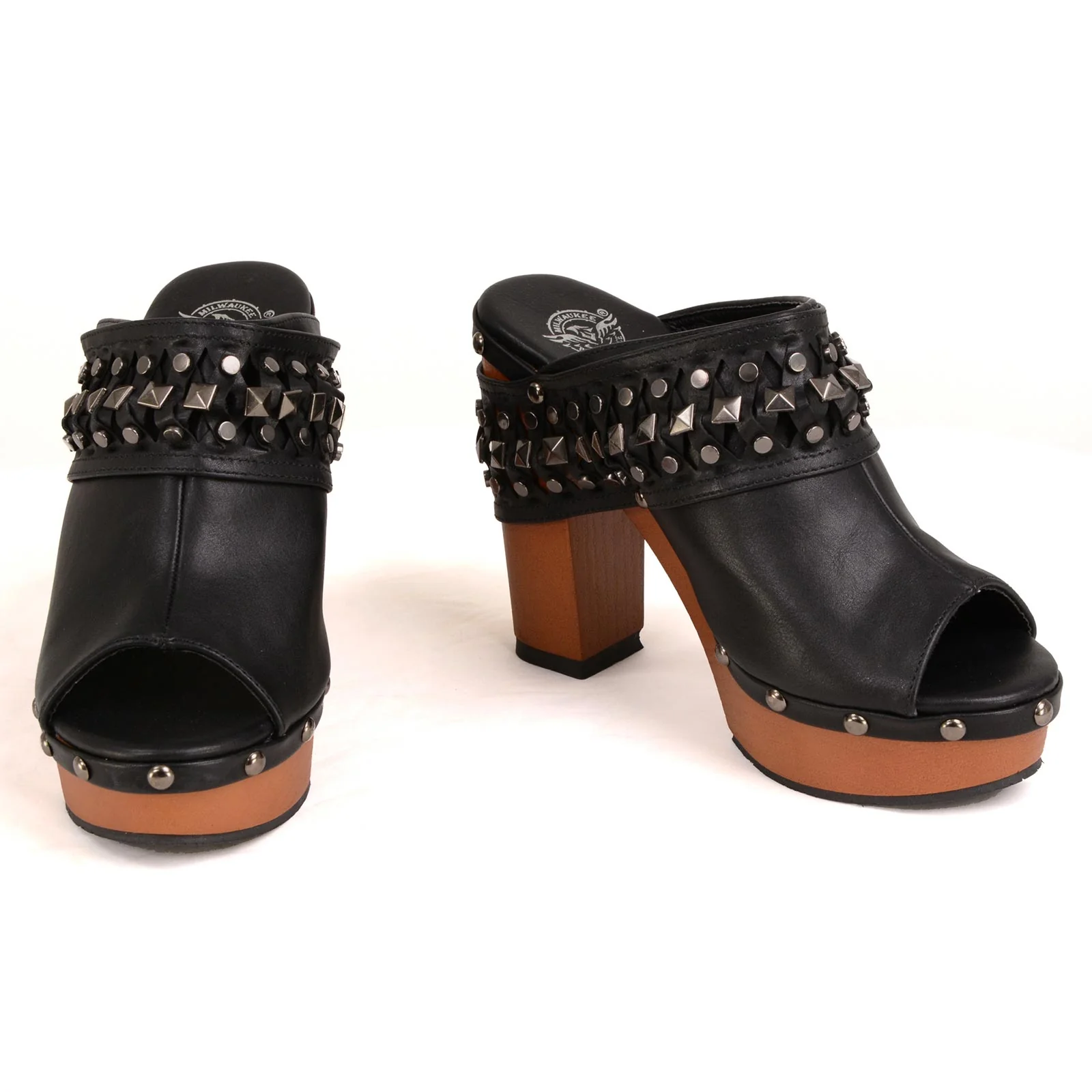 Milwaukee Leather MBL9415 Women's Black Peep-Toe Platform Fashion Casual Clog with Wrap Around Studding - Image 2
