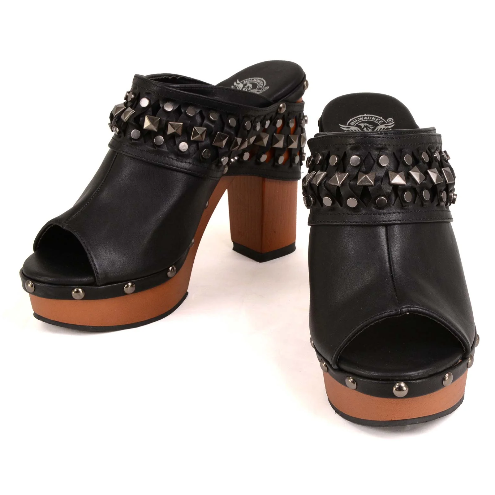 Milwaukee Leather MBL9415 Women's Black Peep-Toe Platform Fashion Casual Clog with Wrap Around Studding - Image 4