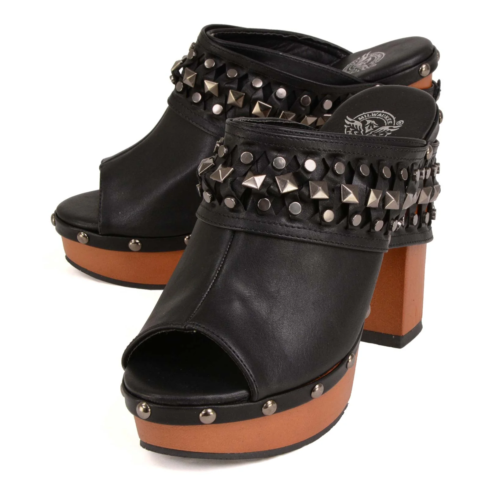 Milwaukee Leather MBL9415 Women's Black Peep-Toe Platform Fashion Casual Clog with Wrap Around Studding - Image 5