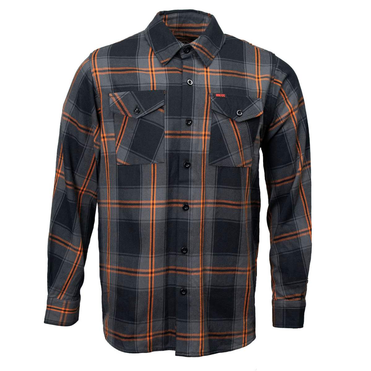 MMCC Burnline Men's Black Gray Orange Plaid Flannel Shirt - 100% Cotton Long Sleeve Button-Up - MMC11623 - Image 12
