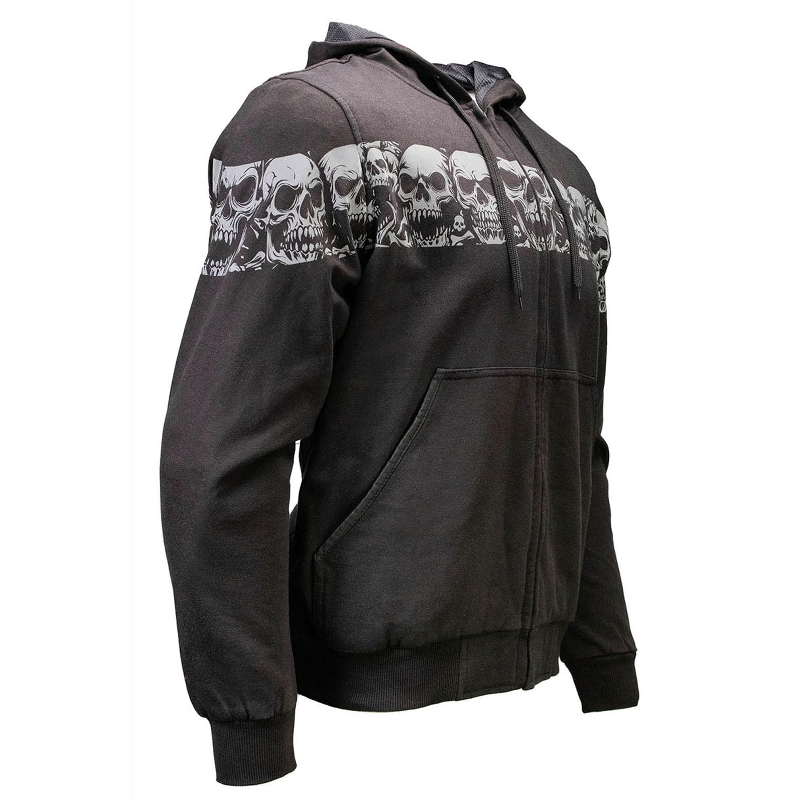 MMCC Men’s Bare Bones Hoodie – Reflective Skull Graphics Front & Back, Full Zip, 100 % Cotton - MPM1681