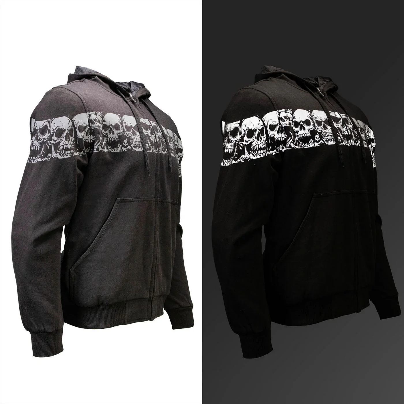 MMCC Men’s Bare Bones Hoodie – Reflective Skull Graphics Front & Back, Full Zip, 100 % Cotton - MPM1681 - Image 11