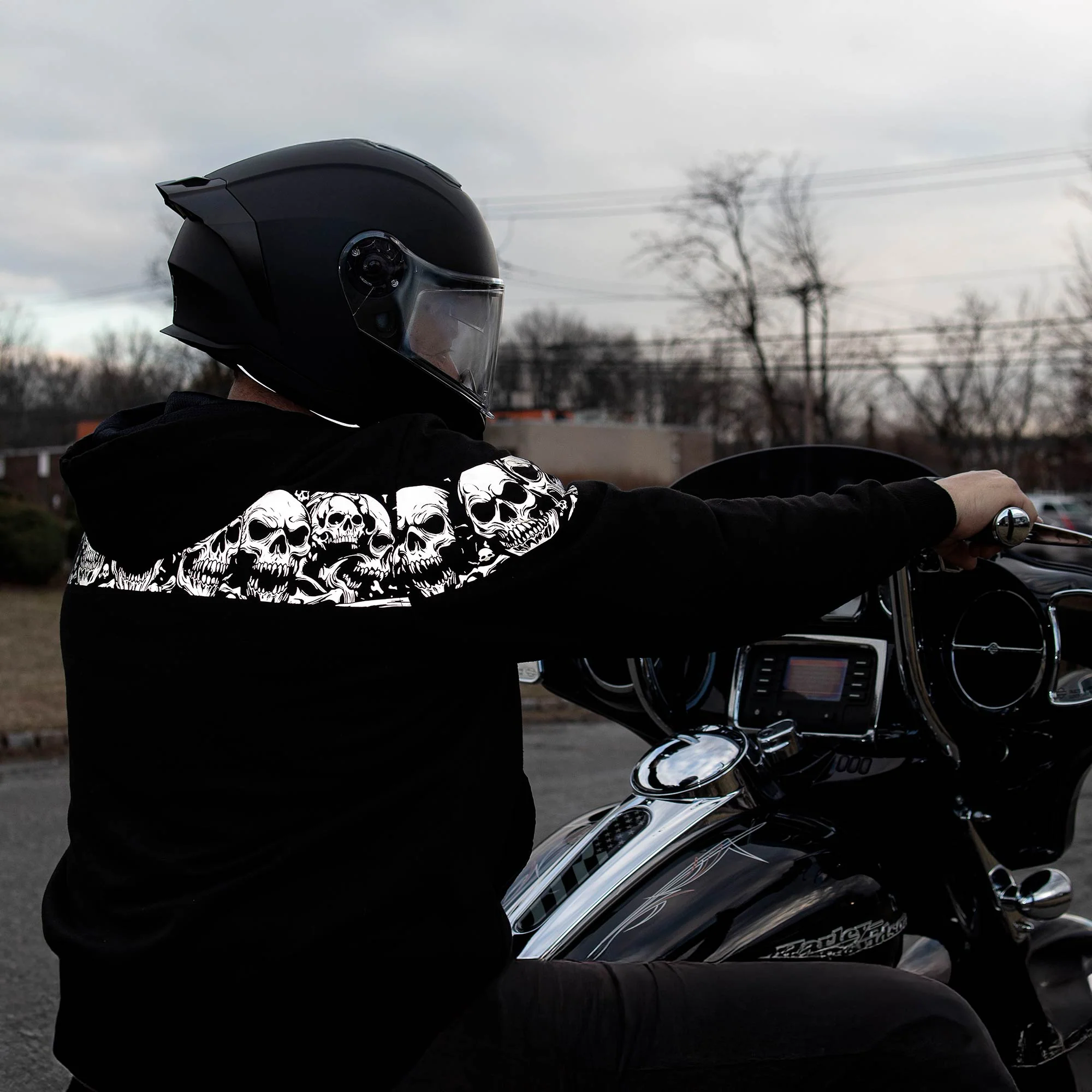 MMCC Men’s Bare Bones Hoodie – Reflective Skull Graphics Front & Back, Full Zip, 100 % Cotton - MPM1681 - Image 3