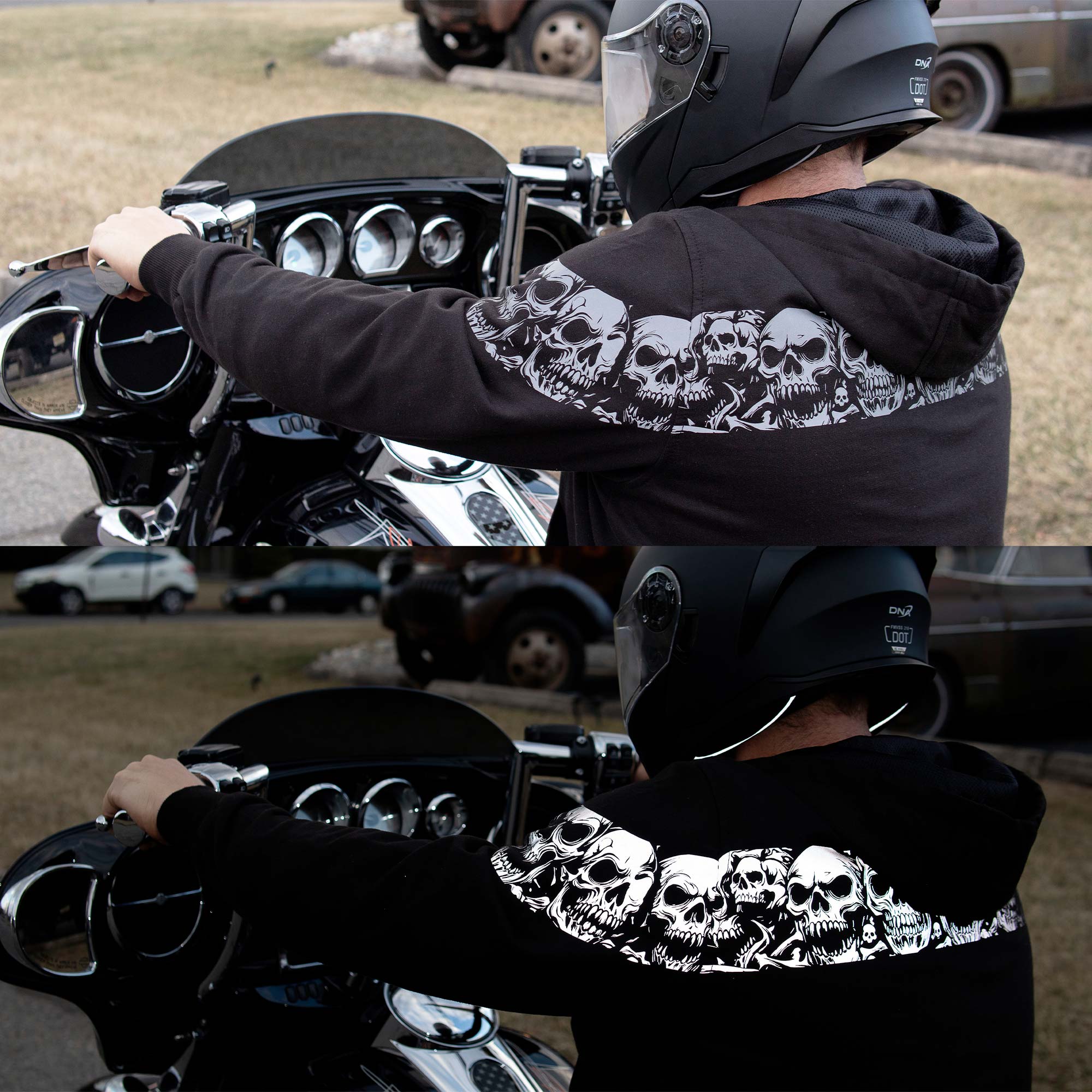 MMCC Men’s Bare Bones Hoodie – Reflective Skull Graphics Front & Back, Full Zip, 100 % Cotton - MPM1681 - Image 4